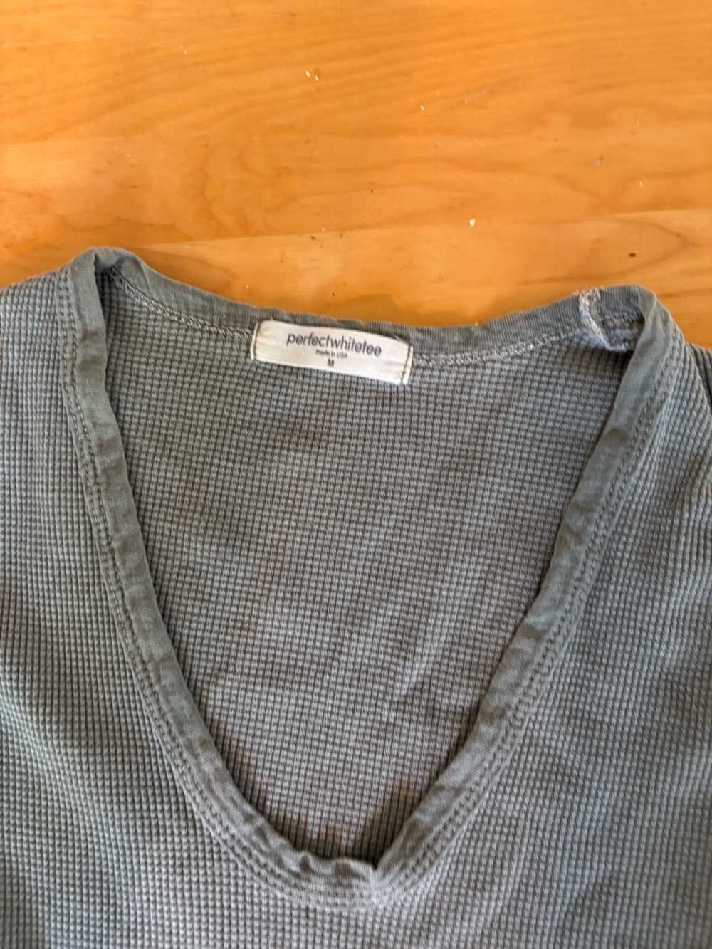 perfectwhitetee Waffle Knit V-Neck Top in Sage Green